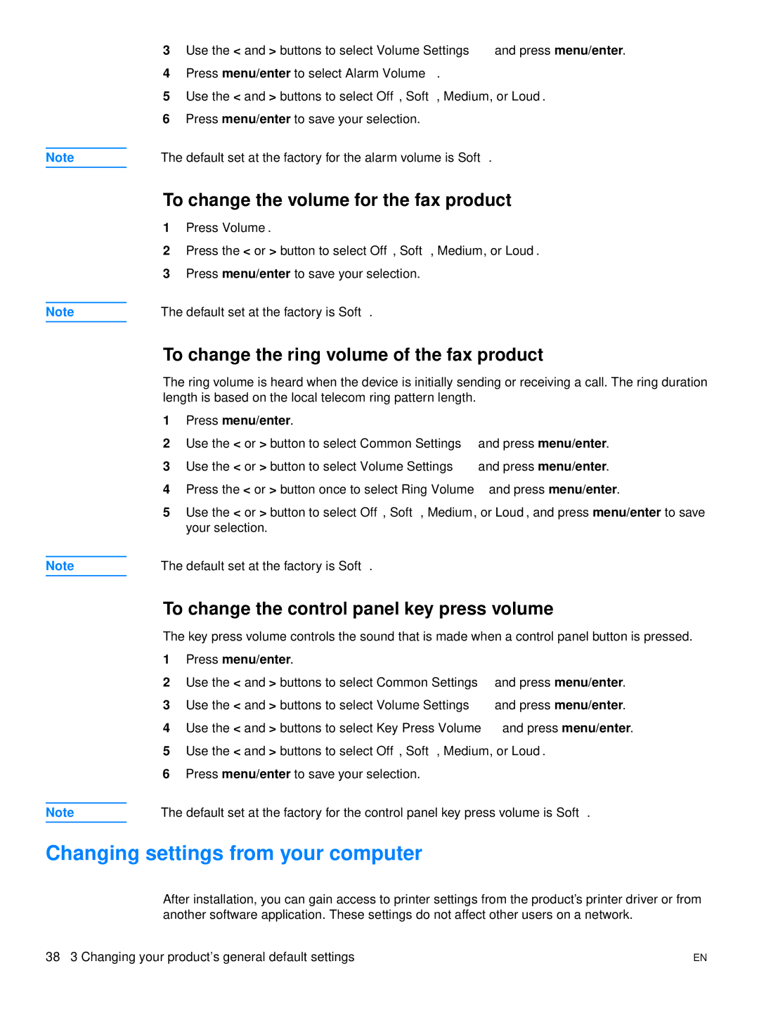 Hitachi 3300MFP manual Changing settings from your computer, To change the volume for the fax product 