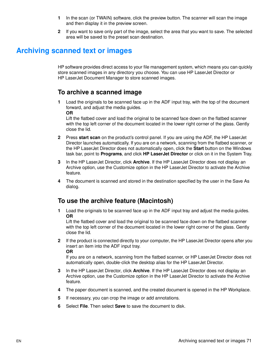 Hitachi 3300MFP manual Archiving scanned text or images, To archive a scanned image, To use the archive feature Macintosh 