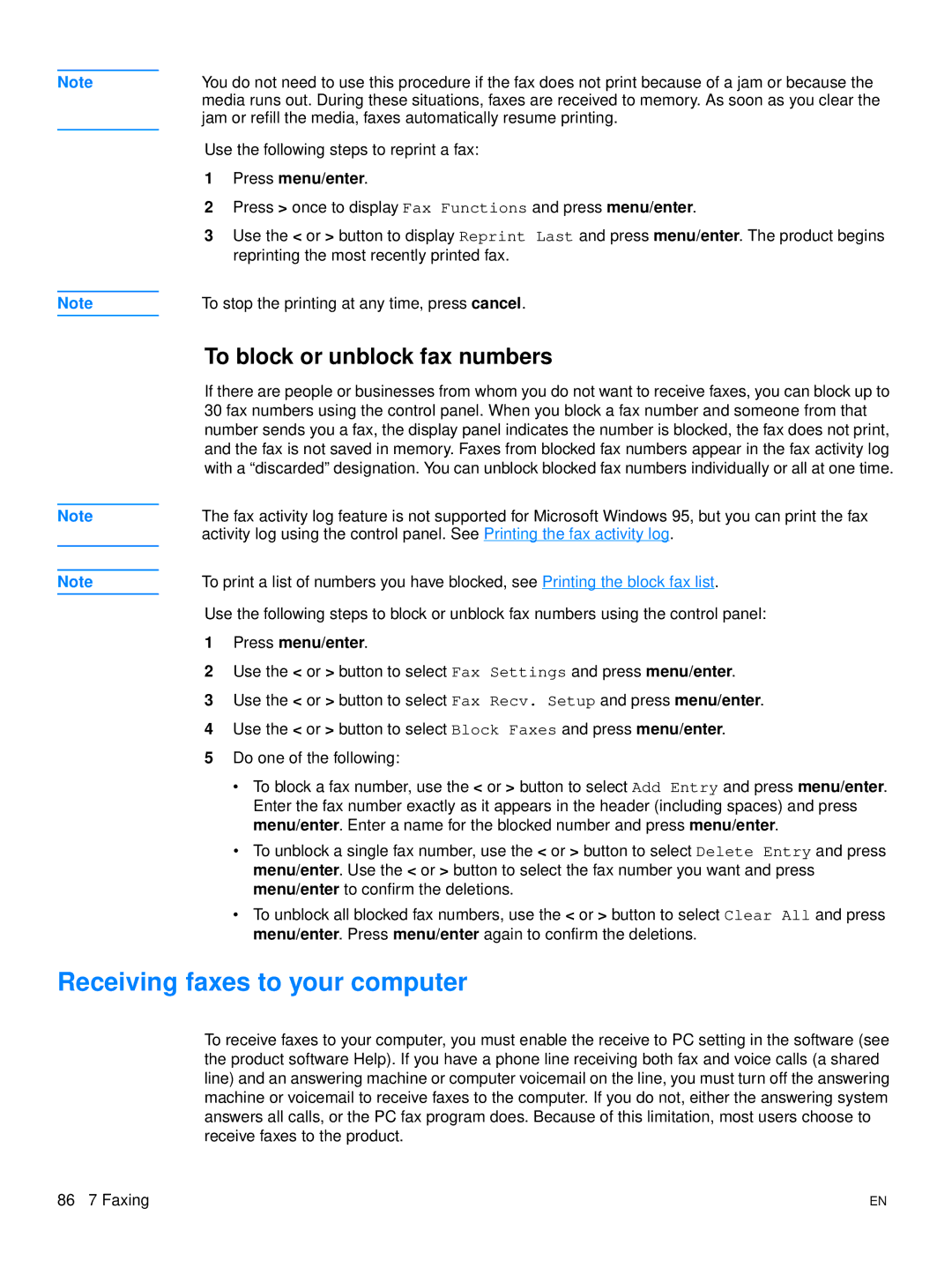 Hitachi 3300MFP manual Receiving faxes to your computer, To block or unblock fax numbers 