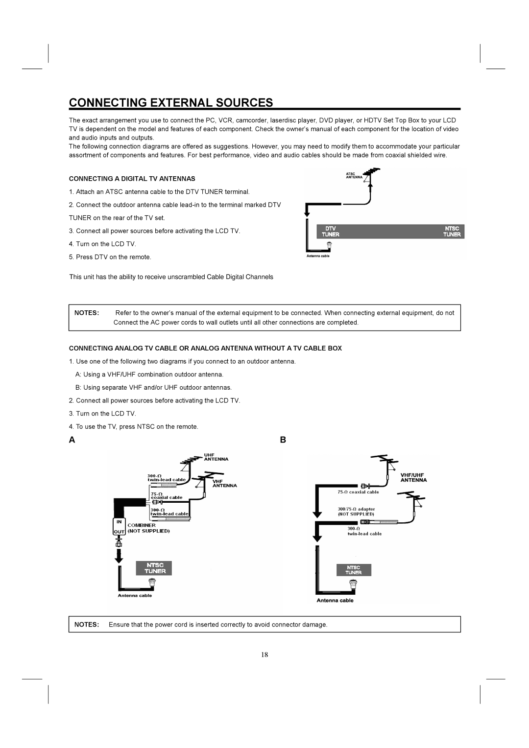 Hitachi 35HDL52 important safety instructions Connecting External Sources, Connecting a Digital TV Antennas 