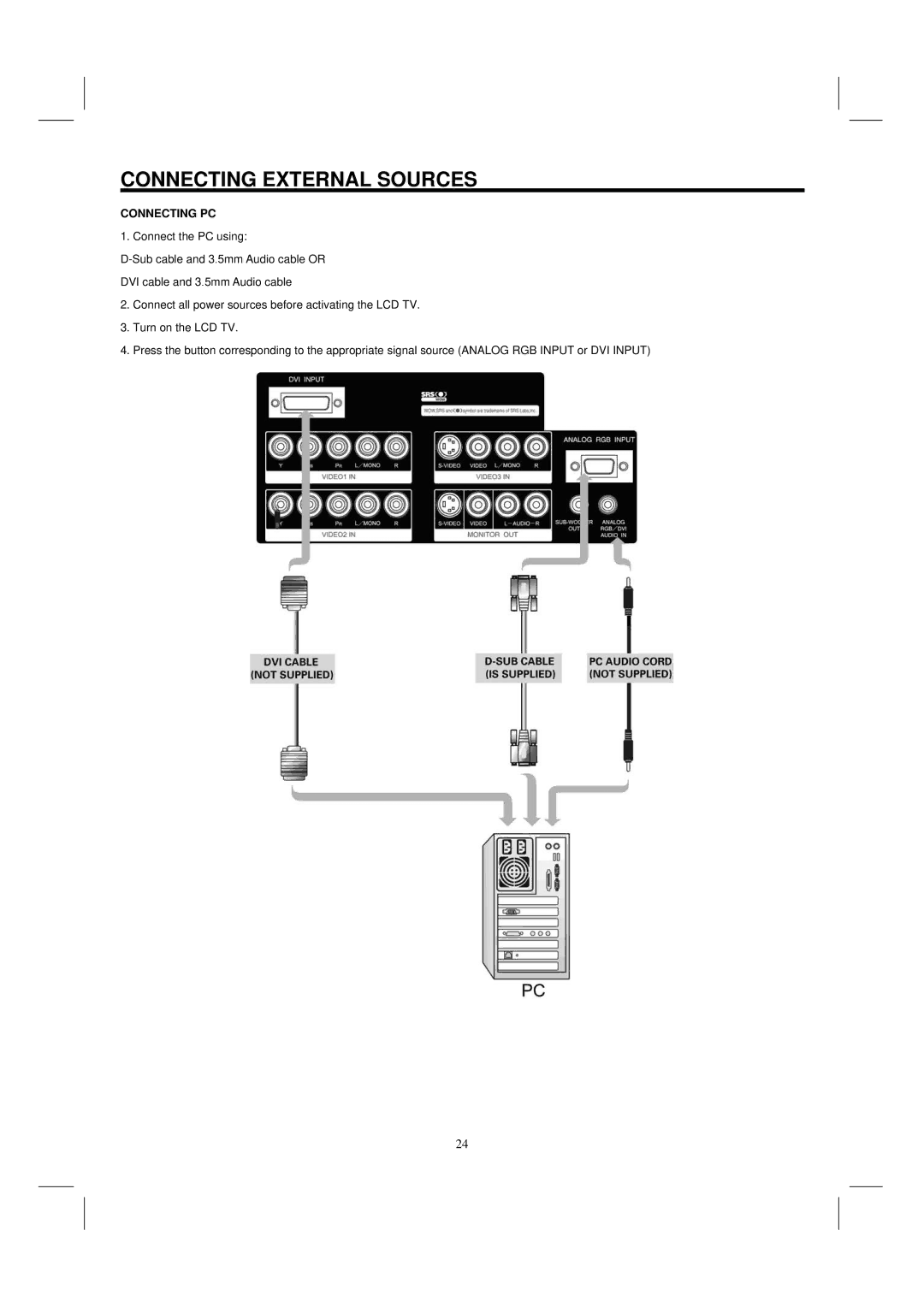 Hitachi 35HDL52 important safety instructions Connecting PC 