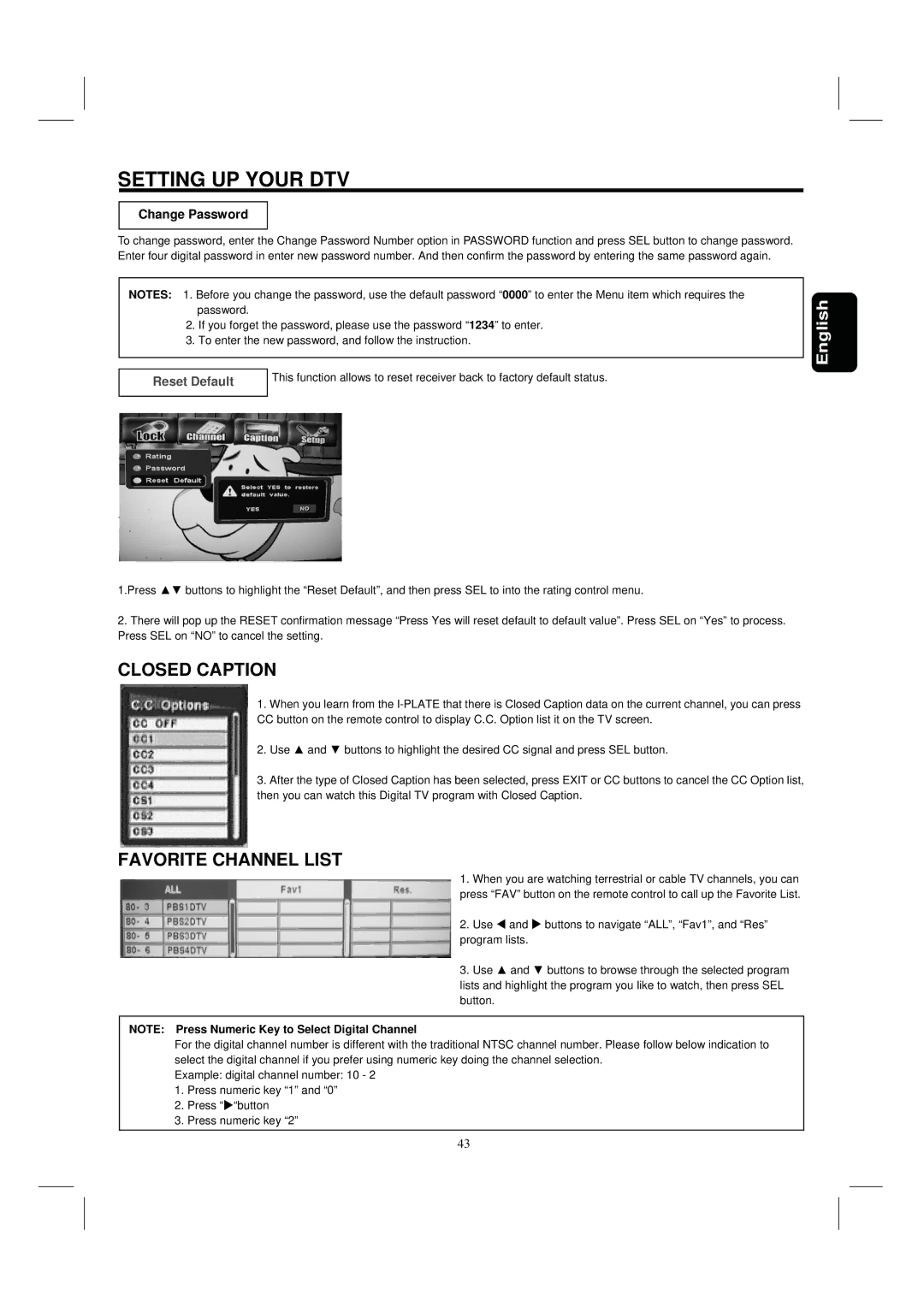 Hitachi 35HDL52 important safety instructions Change Password, Reset Default 