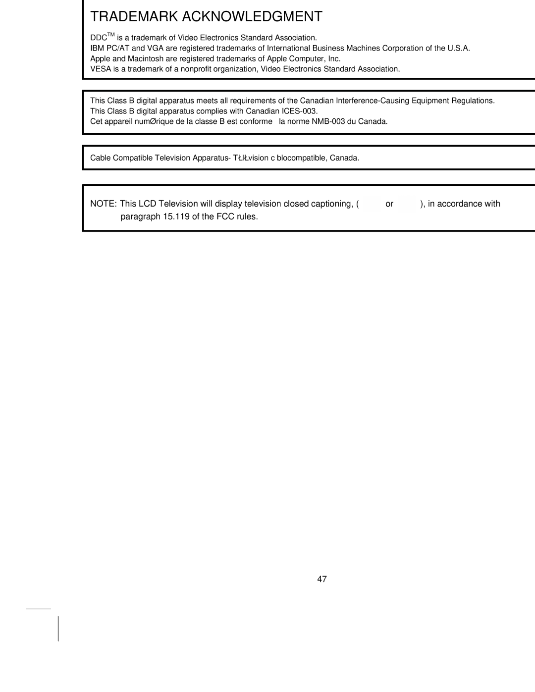 Hitachi 35HDL52 important safety instructions Plug and Play, Trademark Acknowledgment 