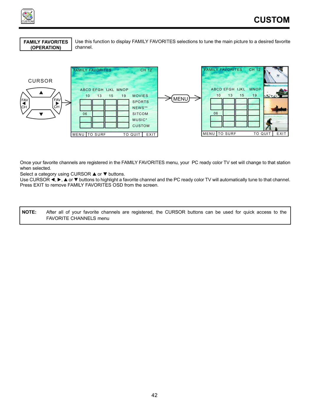 Hitachi 36SDX88B manual Family Favorites Operation 