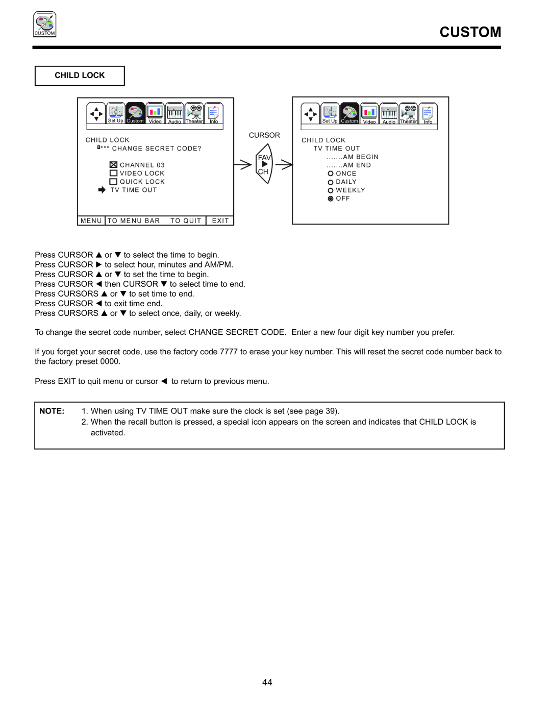 Hitachi 36SDX88B manual Cursor FAV 