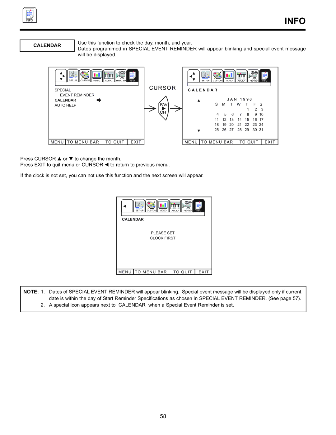 Hitachi 36SDX88B manual Calendar 