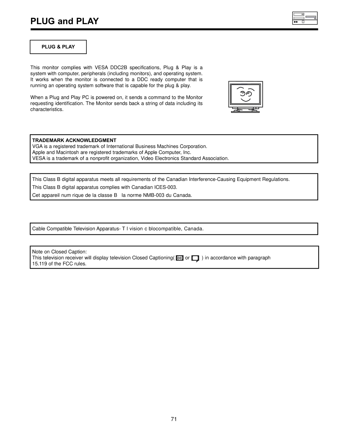 Hitachi 36SDX88B manual Plug & Play, Trademark Acknowledgment 