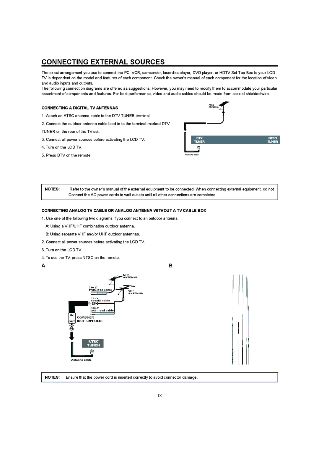 Hitachi 32HDL52A, 37HDL52A important safety instructions Connecting External Sources, Connecting a Digital TV Antennas 