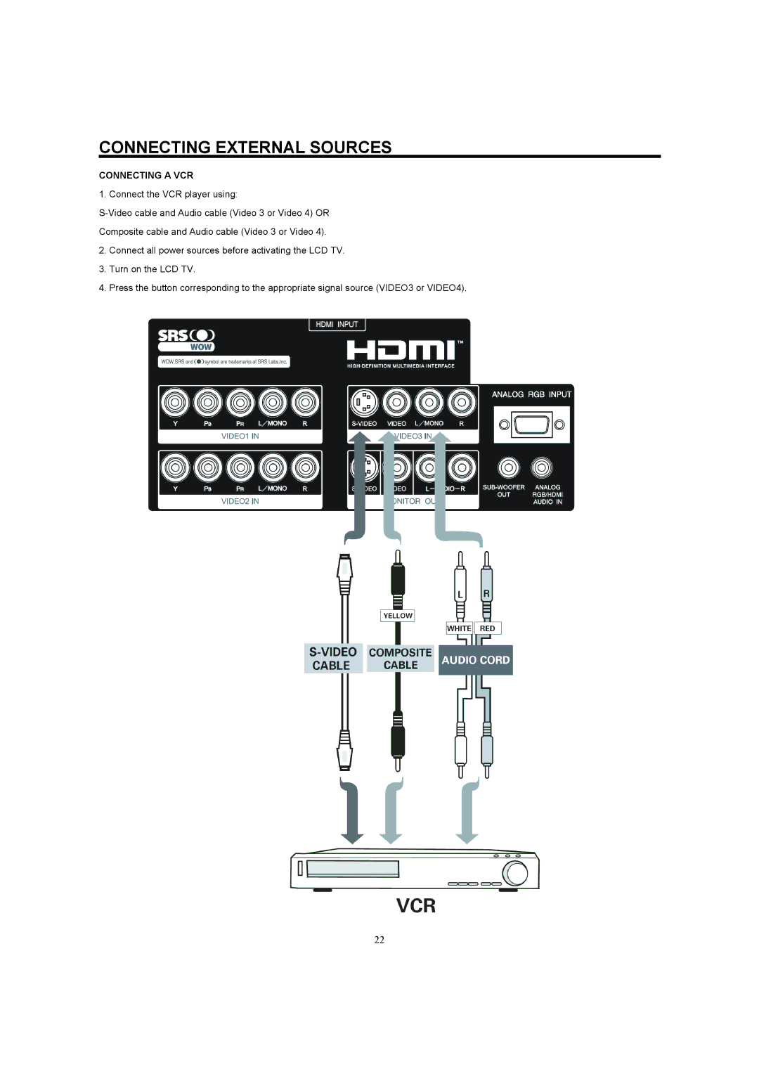 Hitachi 32HDL52A, 37HDL52A important safety instructions Connecting a VCR 