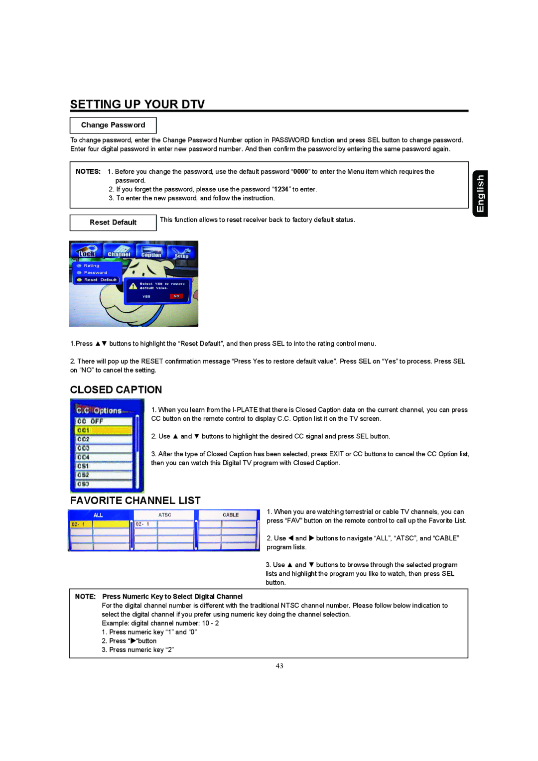 Hitachi 37HDL52A, 32HDL52A important safety instructions Change Password, Reset Default 