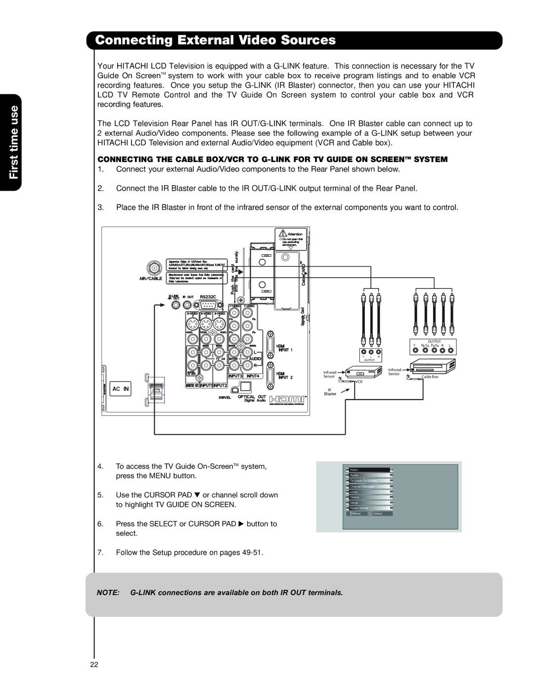 Hitachi 37HLX99 important safety instructions Follow the Setup procedure on pages 