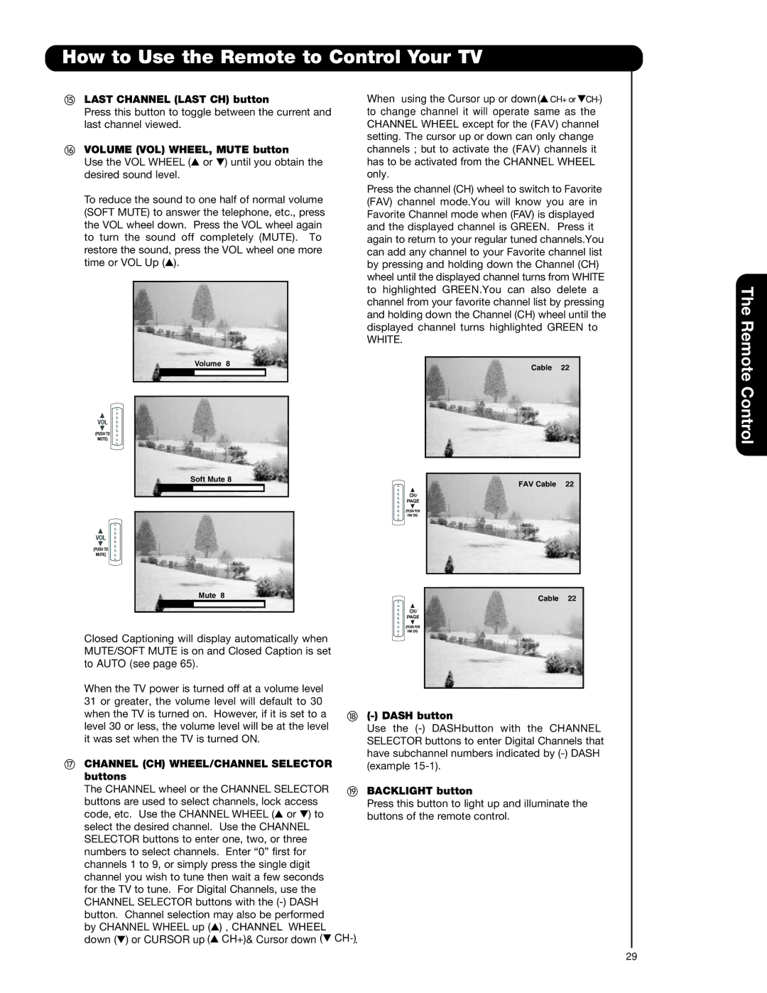 Hitachi 37HLX99 Last Channel Last CH button, Volume VOL WHEEL, Mute button, Channel CH WHEEL/CHANNEL Selector buttons 