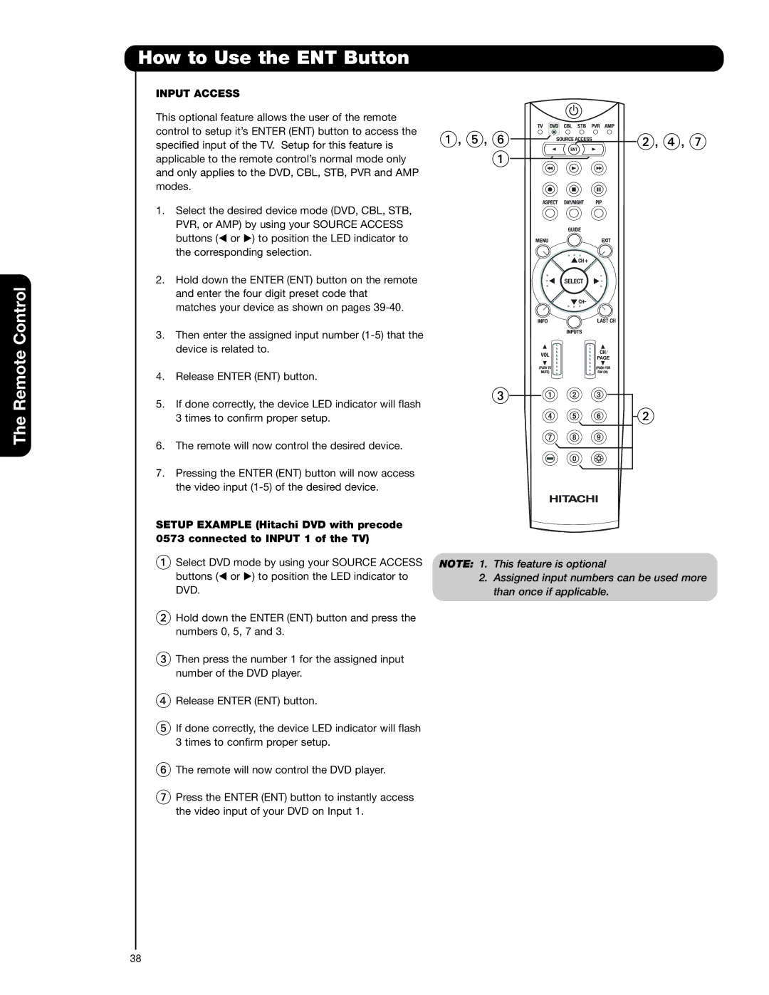 Hitachi 37HLX99 important safety instructions How to Use the ENT Button, Input Access 