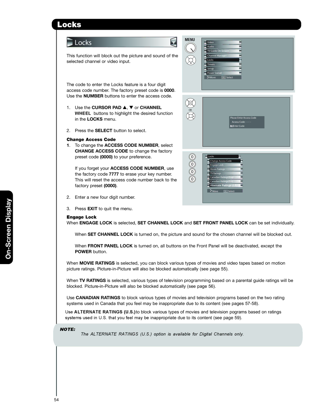 Hitachi 37HLX99 important safety instructions Locks, Change Access Code 