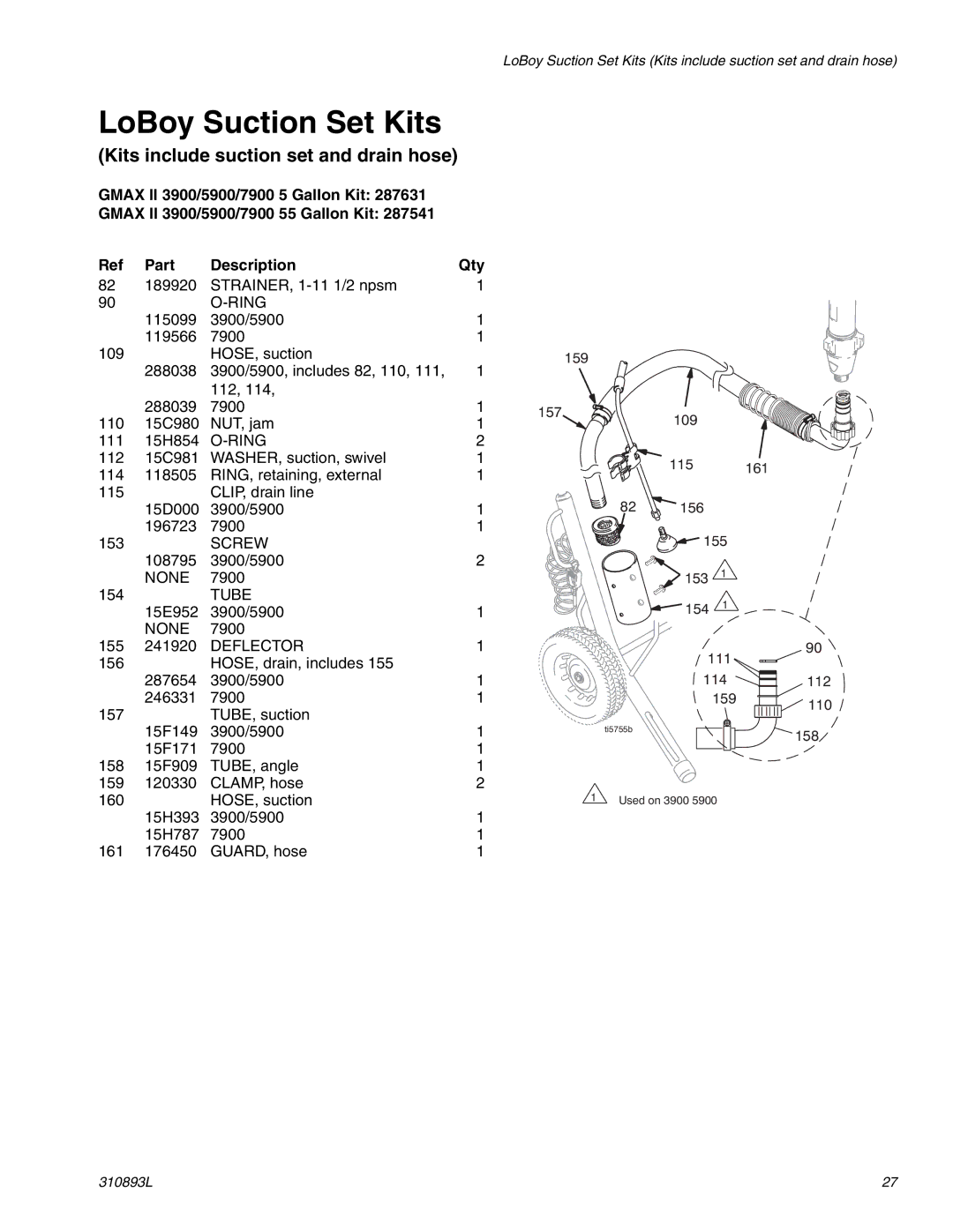 Hitachi 3900 important safety instructions LoBoy Suction Set Kits, Kits include suction set and drain hose 