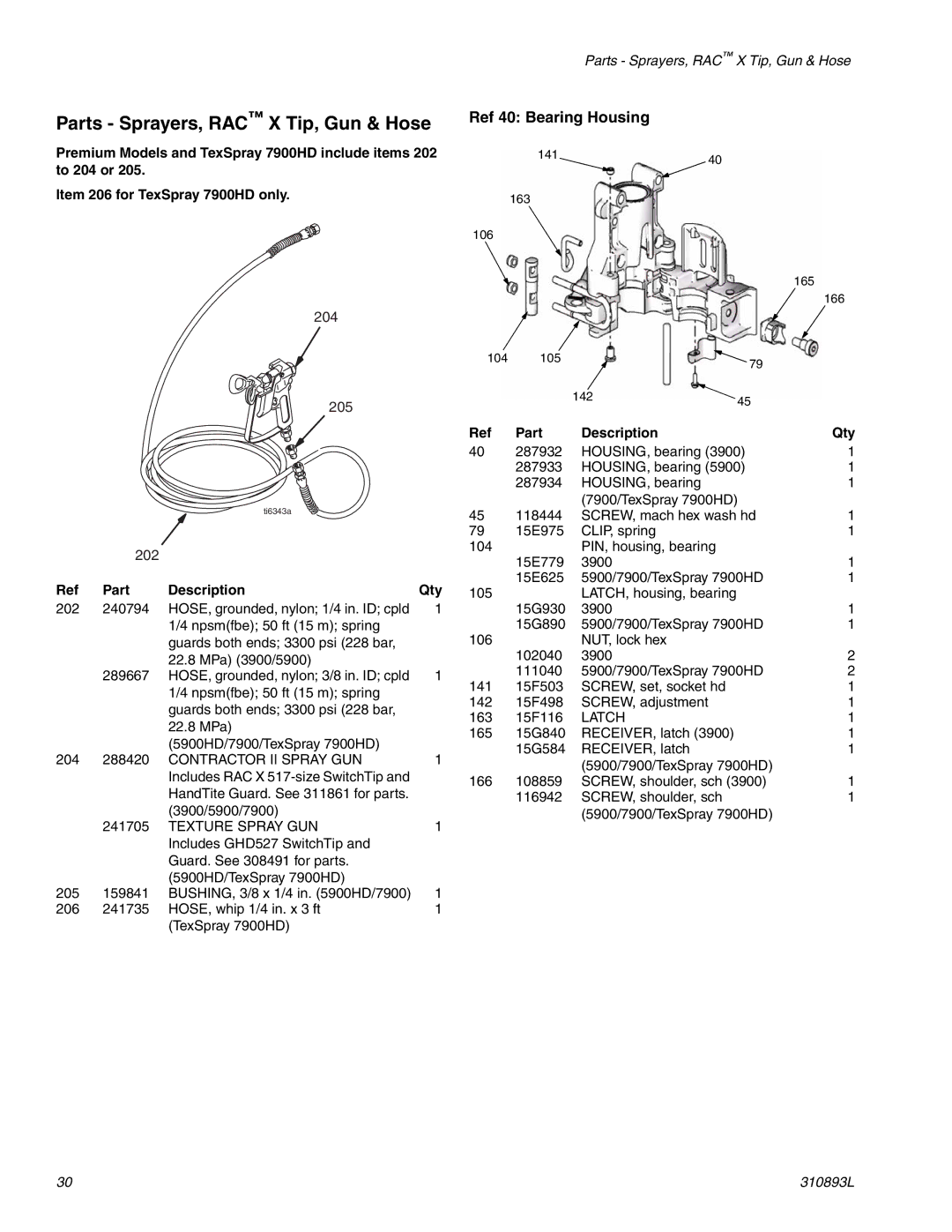 Hitachi 3900 important safety instructions Parts Sprayers, RAC X Tip, Gun & Hose, Ref 40 Bearing Housing 