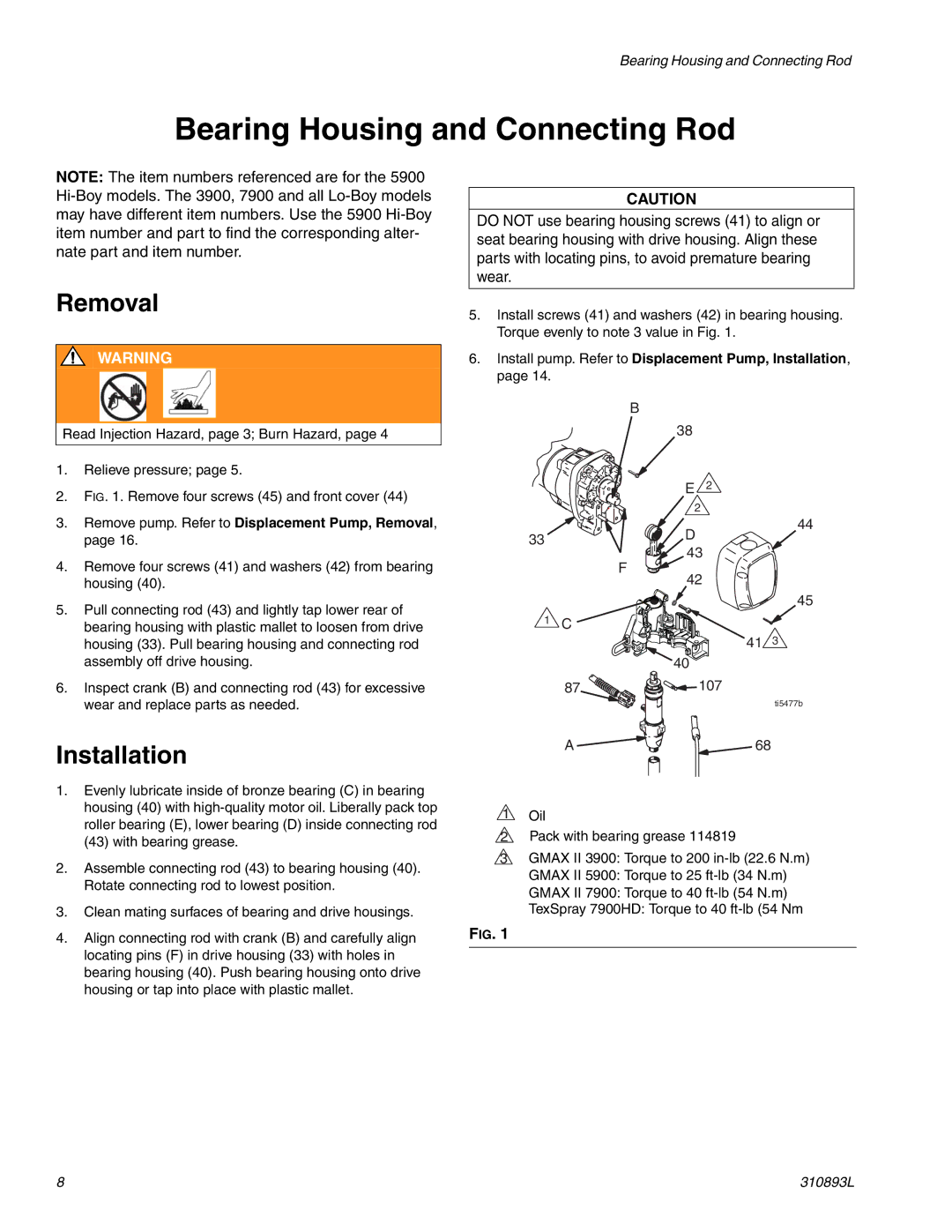 Hitachi 3900 important safety instructions Bearing Housing and Connecting Rod, Removal, Installation 