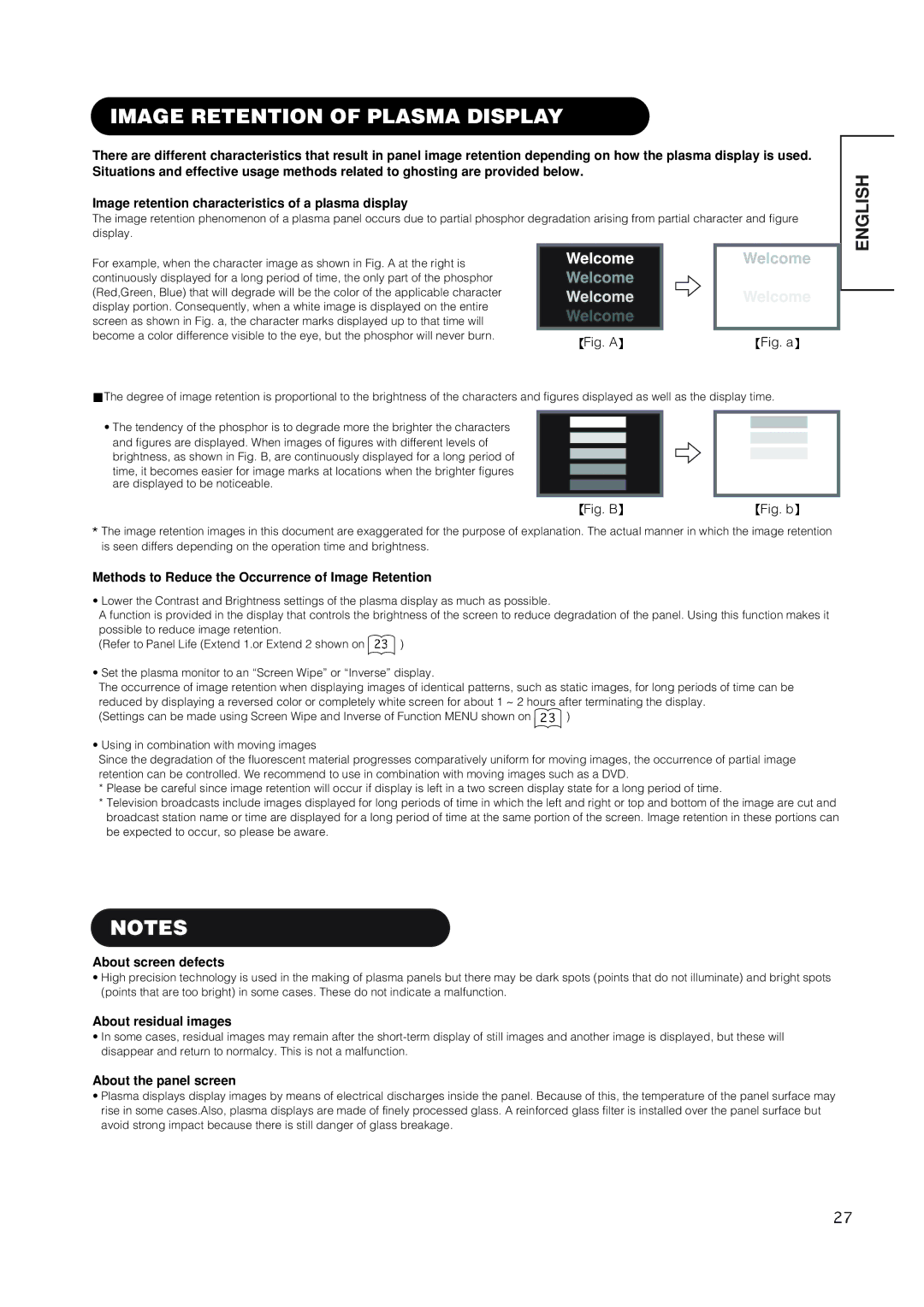 Hitachi 42EDT41 user manual Image Retention of Plasma Display, Methods to Reduce the Occurrence of Image Retention 