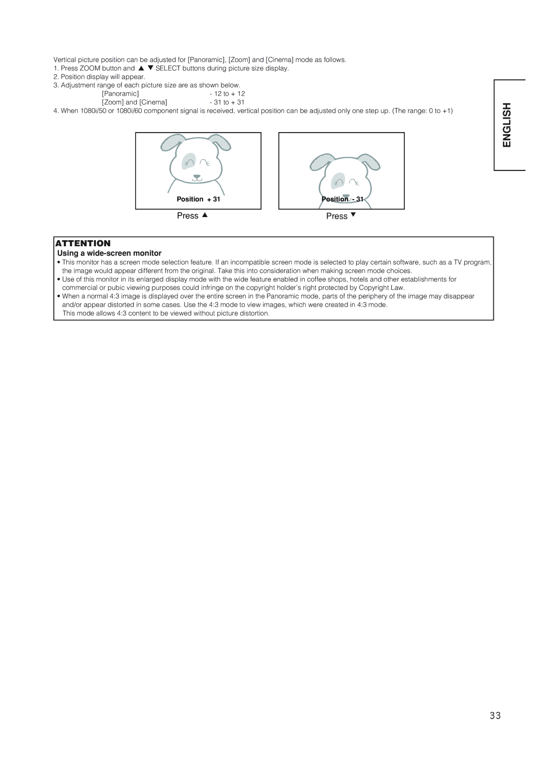 Hitachi 42EDT41 user manual Press, Using a wide-screen monitor, Zoom and Cinema 