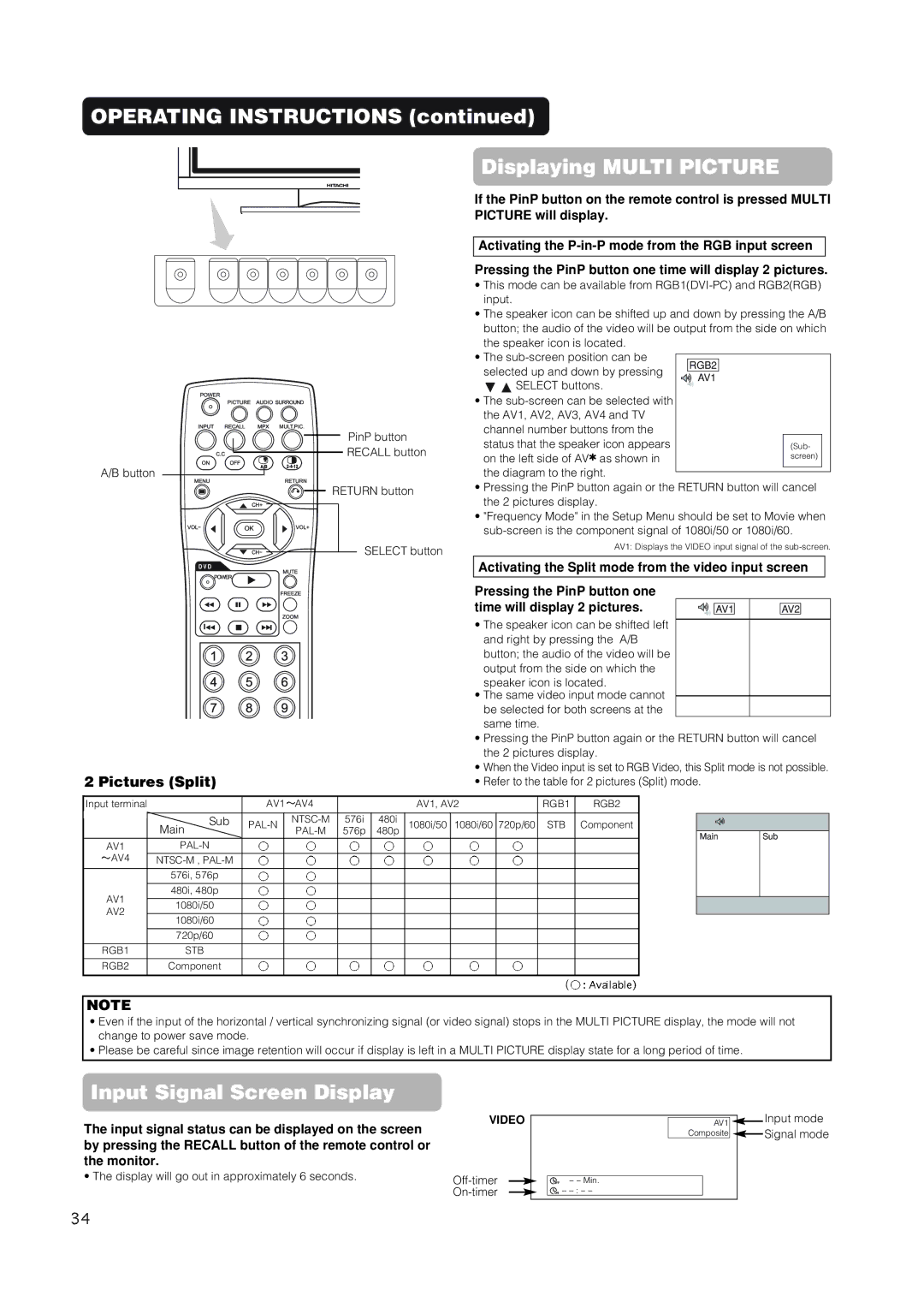 Hitachi 42EDT41 user manual Operating Instructions Displaying Multi Picture, Pictures Split 