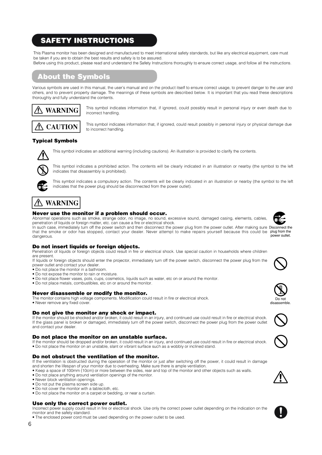 Hitachi 42EDT41 user manual Safety Instructions, About the Symbols 