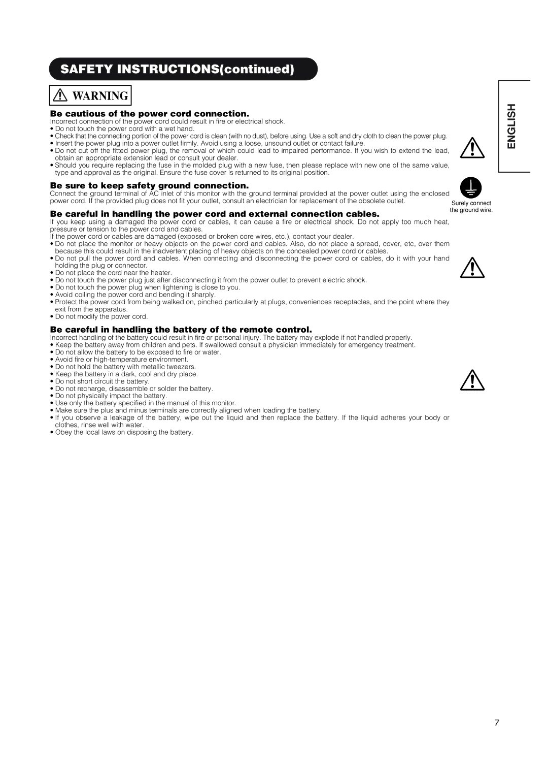 Hitachi 42EDT41 Safety Instructions, Be cautious of the power cord connection, Be sure to keep safety ground connection 