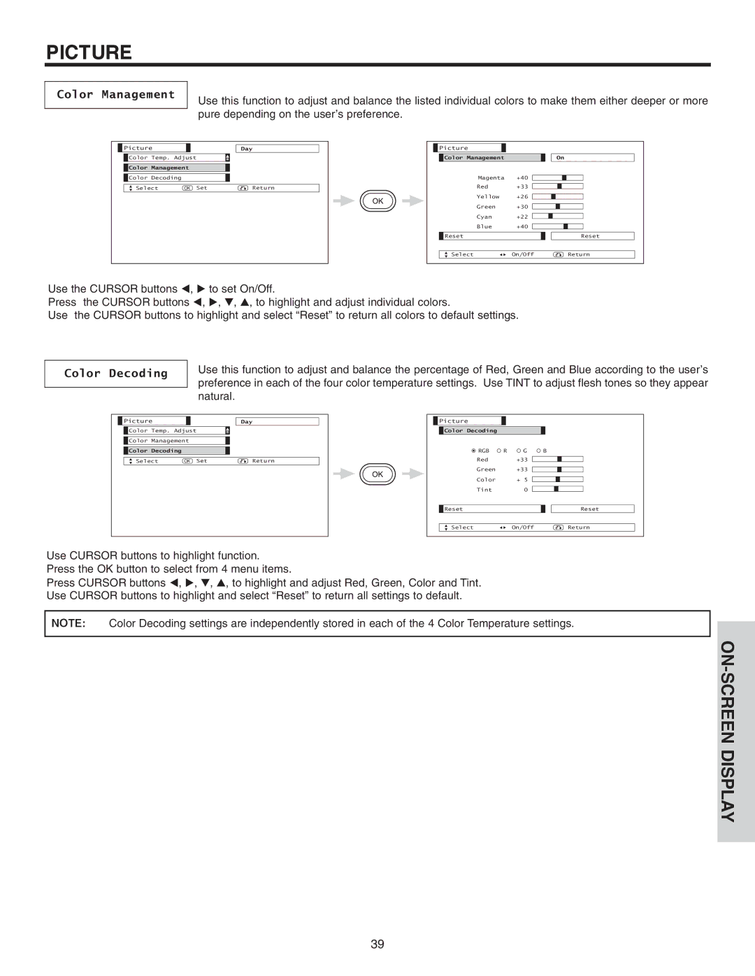 Hitachi 42EDT41A important safety instructions Color Management, Color Decoding 