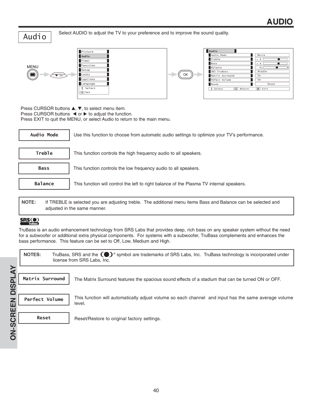 Hitachi 42EDT41A important safety instructions Audio 