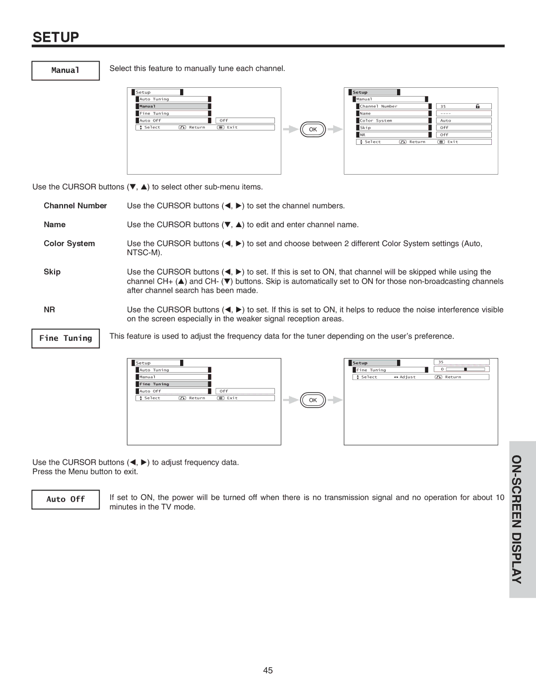 Hitachi 42EDT41A important safety instructions Manual, Fine Tuning, Auto Off 