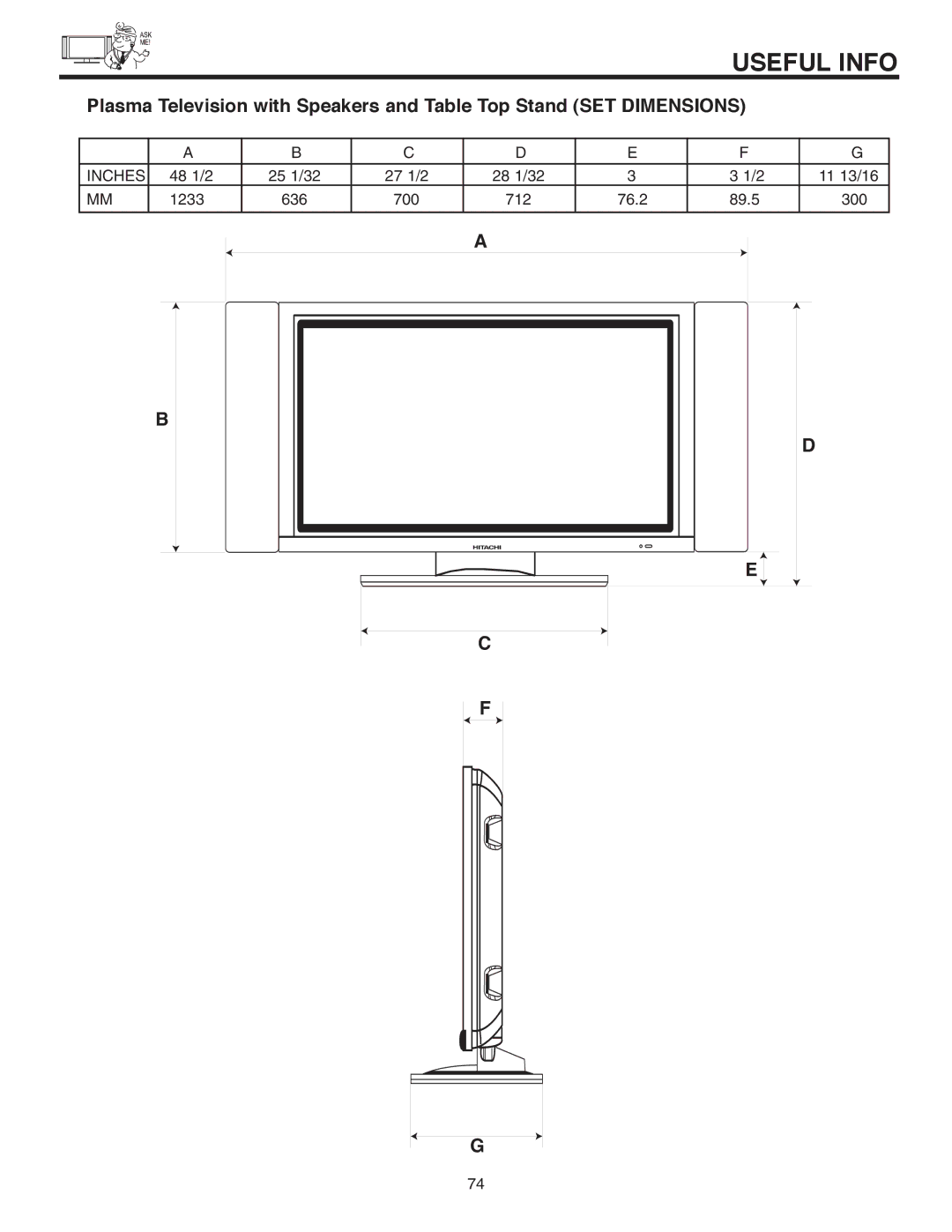 Hitachi 42EDT41A important safety instructions Inches 