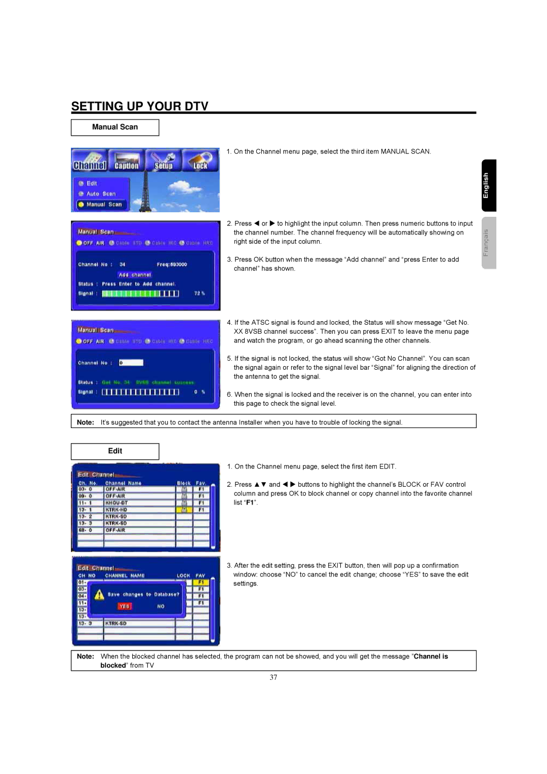 Hitachi 42HDF39 important safety instructions Manual Scan, Edit 