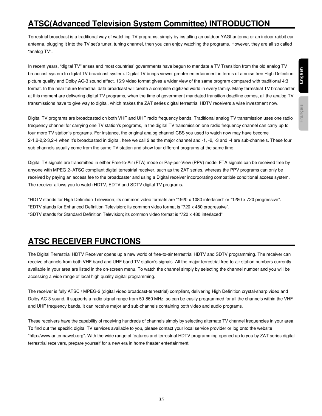 Hitachi 42HDF52 ATSCAdvanced Television System Committee Introduction, Atsc Receiver Functions 