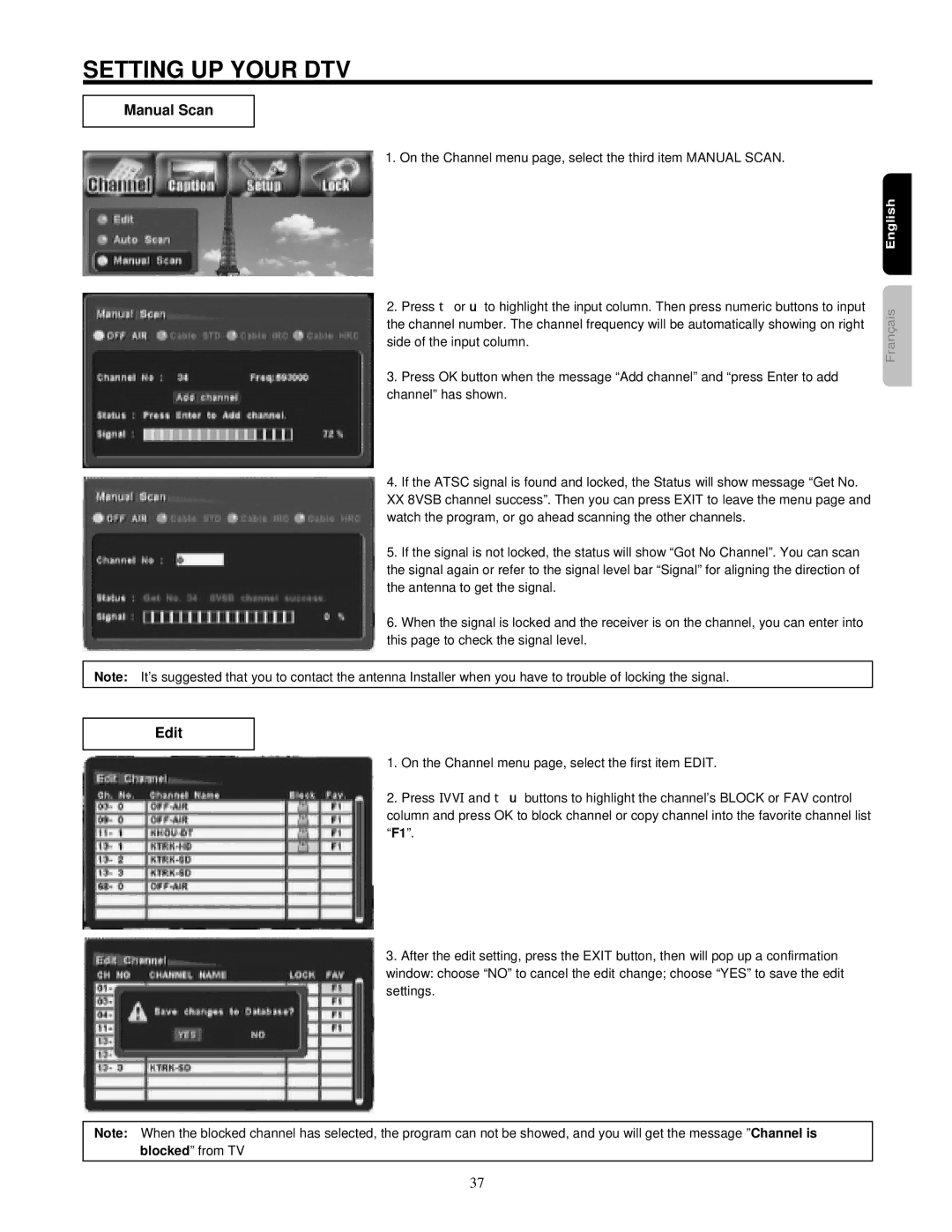 Hitachi 42HDF52 important safety instructions Manual Scan, Edit 