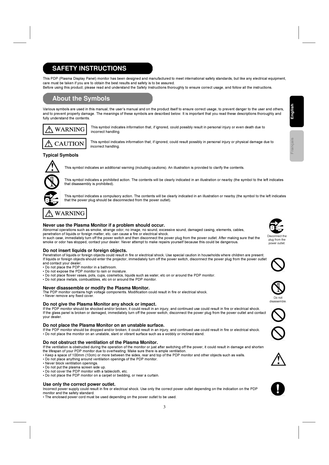 Hitachi 42HDM12 important safety instructions Safety Instructions 