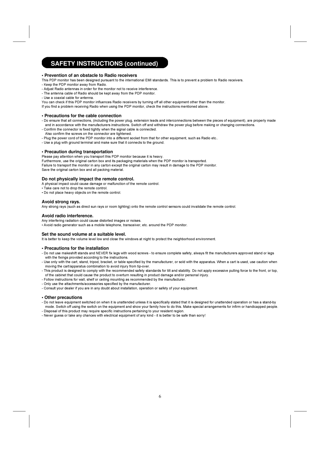 Hitachi 42HDM12 important safety instructions Prevention of an obstacle to Radio receivers 