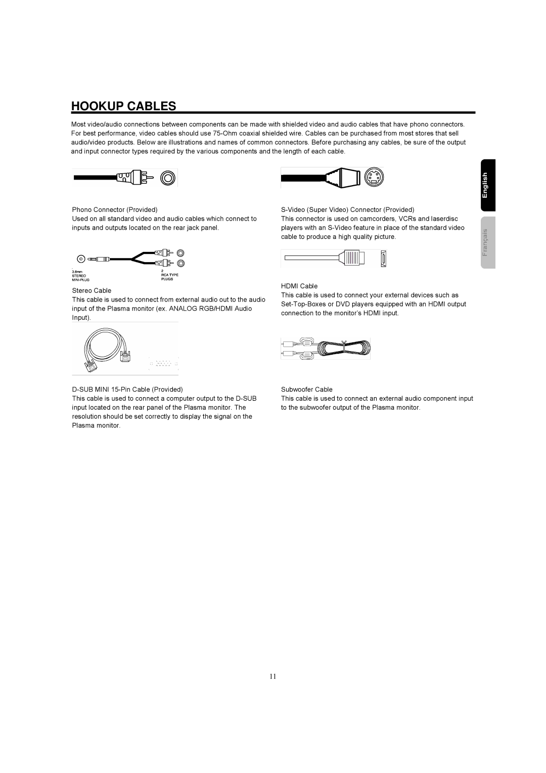 Hitachi 42HDM12A important safety instructions Hookup Cables 