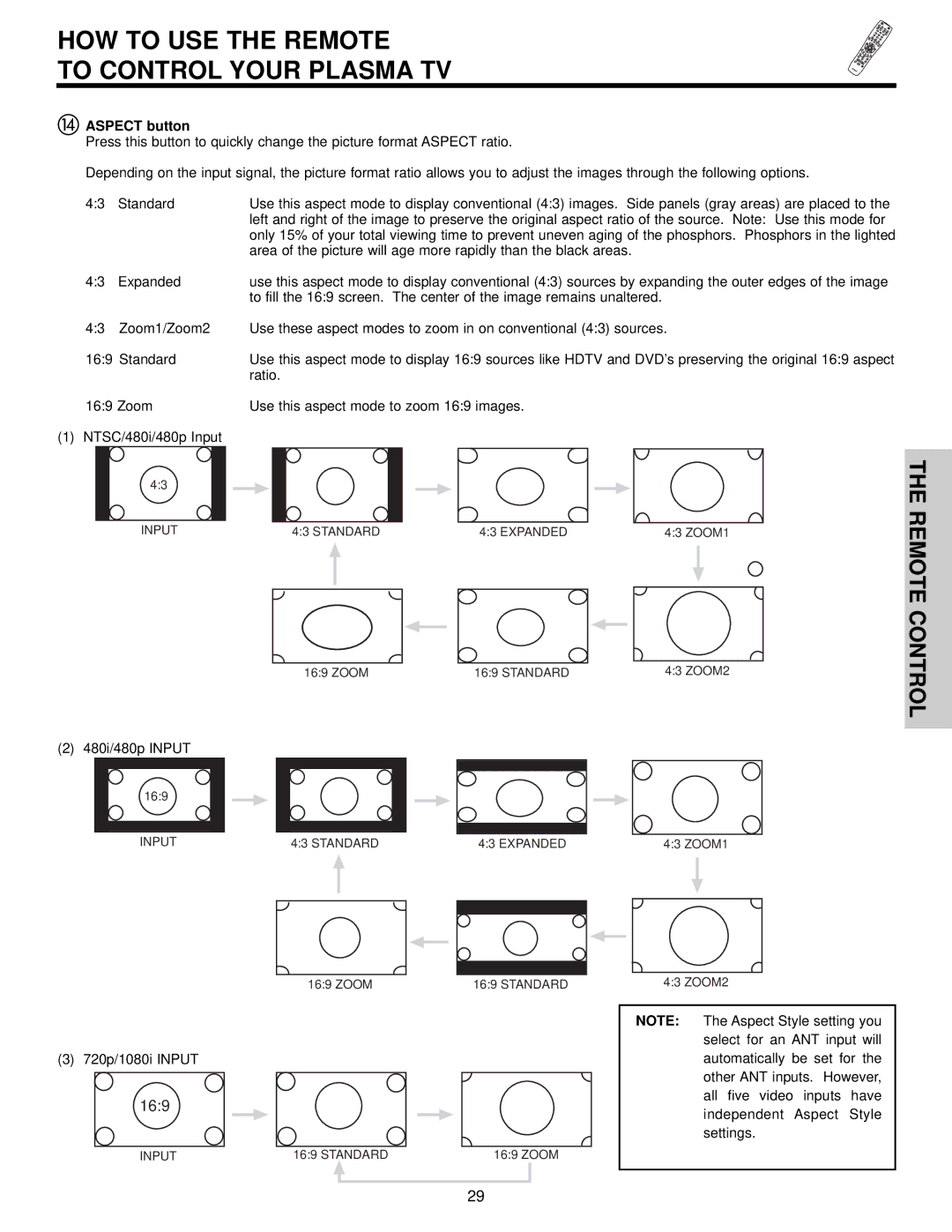 Hitachi 32HDT55, 42HDT55, 50HDT55 important safety instructions Aspect button, Expanded 