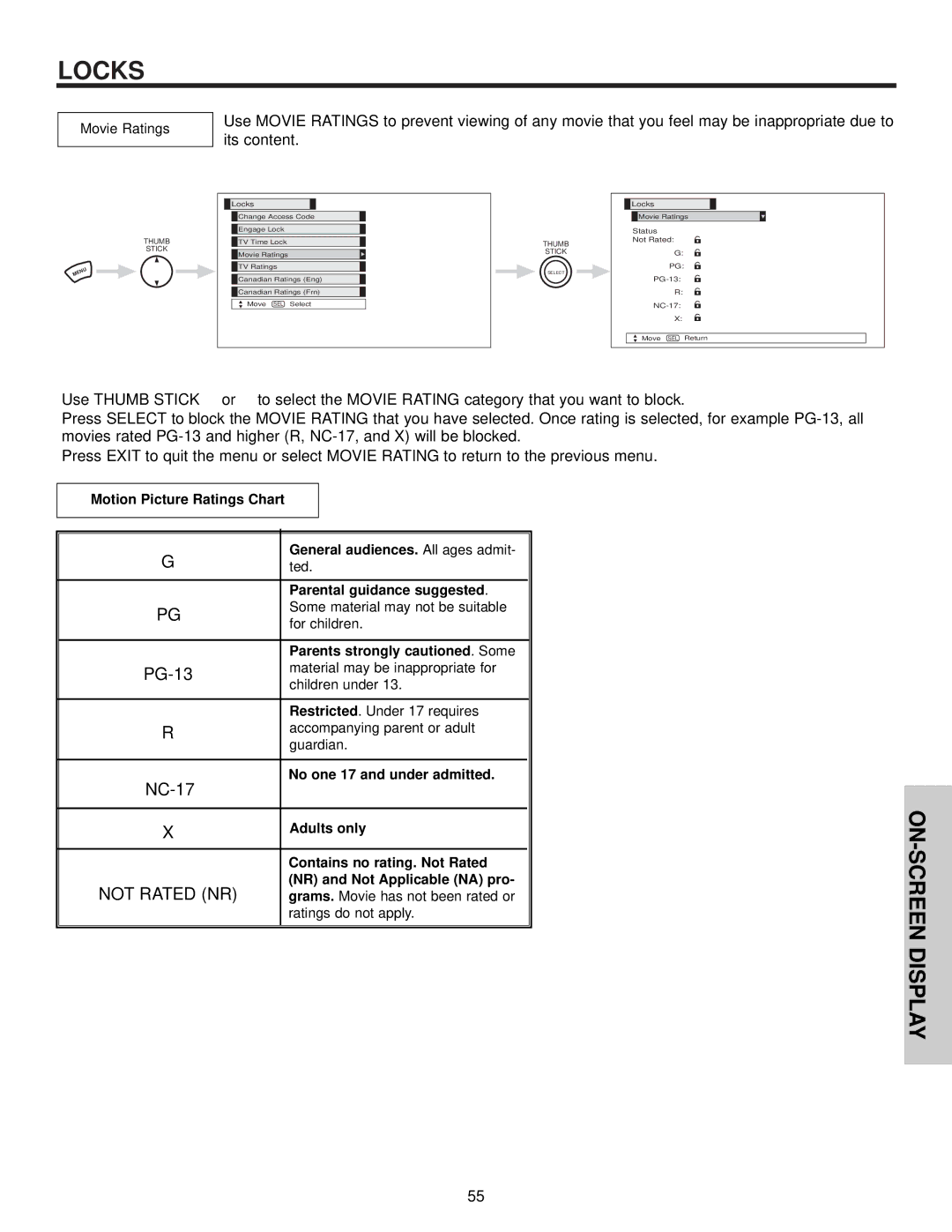 Hitachi 50HDT55, 42HDT55, 32HDT55 important safety instructions Movie Ratings 