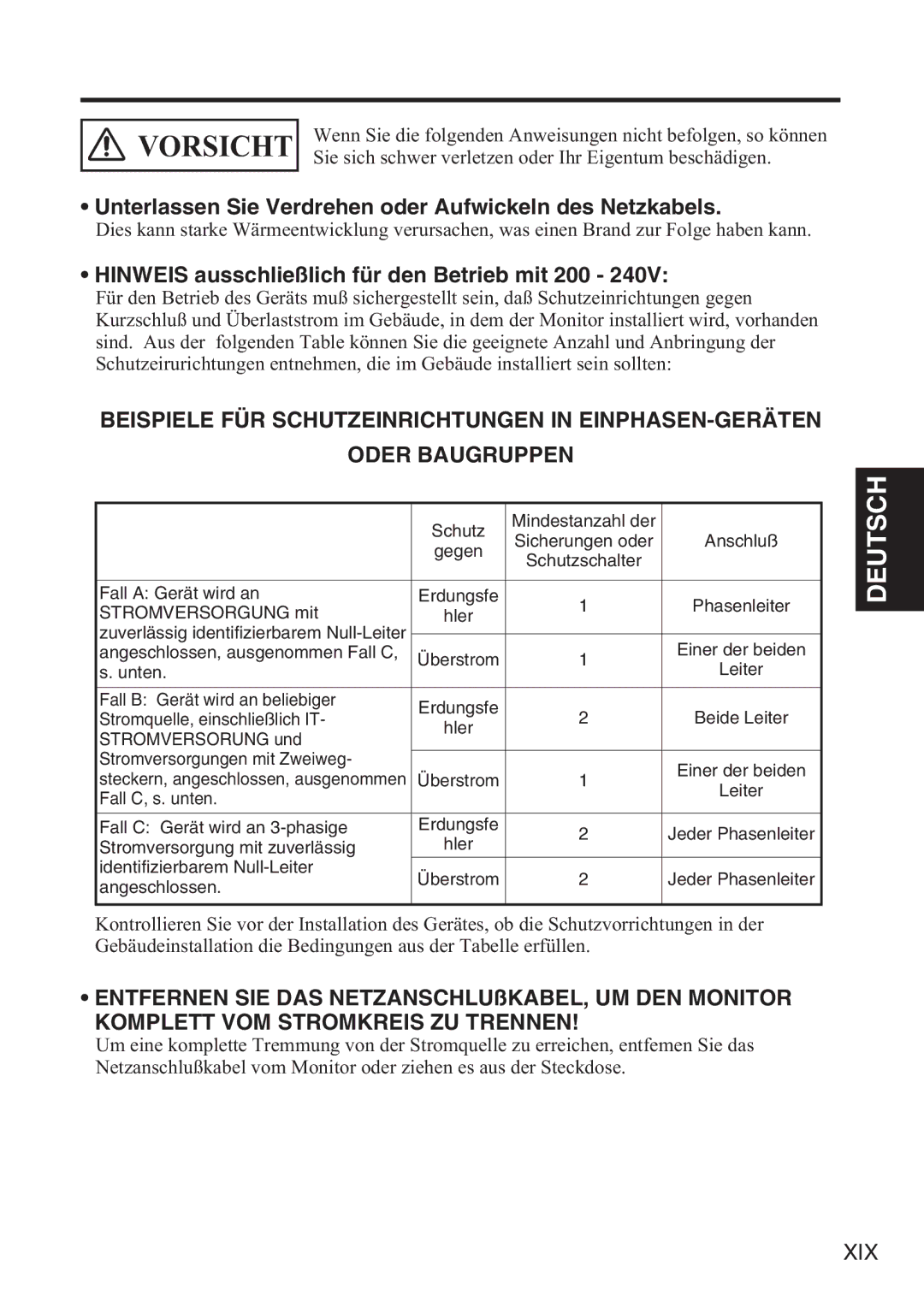 Hitachi 42HDW10 Unterlassen Sie Verdrehen oder Aufwickeln des Netzkabels, Hinweis ausschließlich für den Betrieb mit 200 