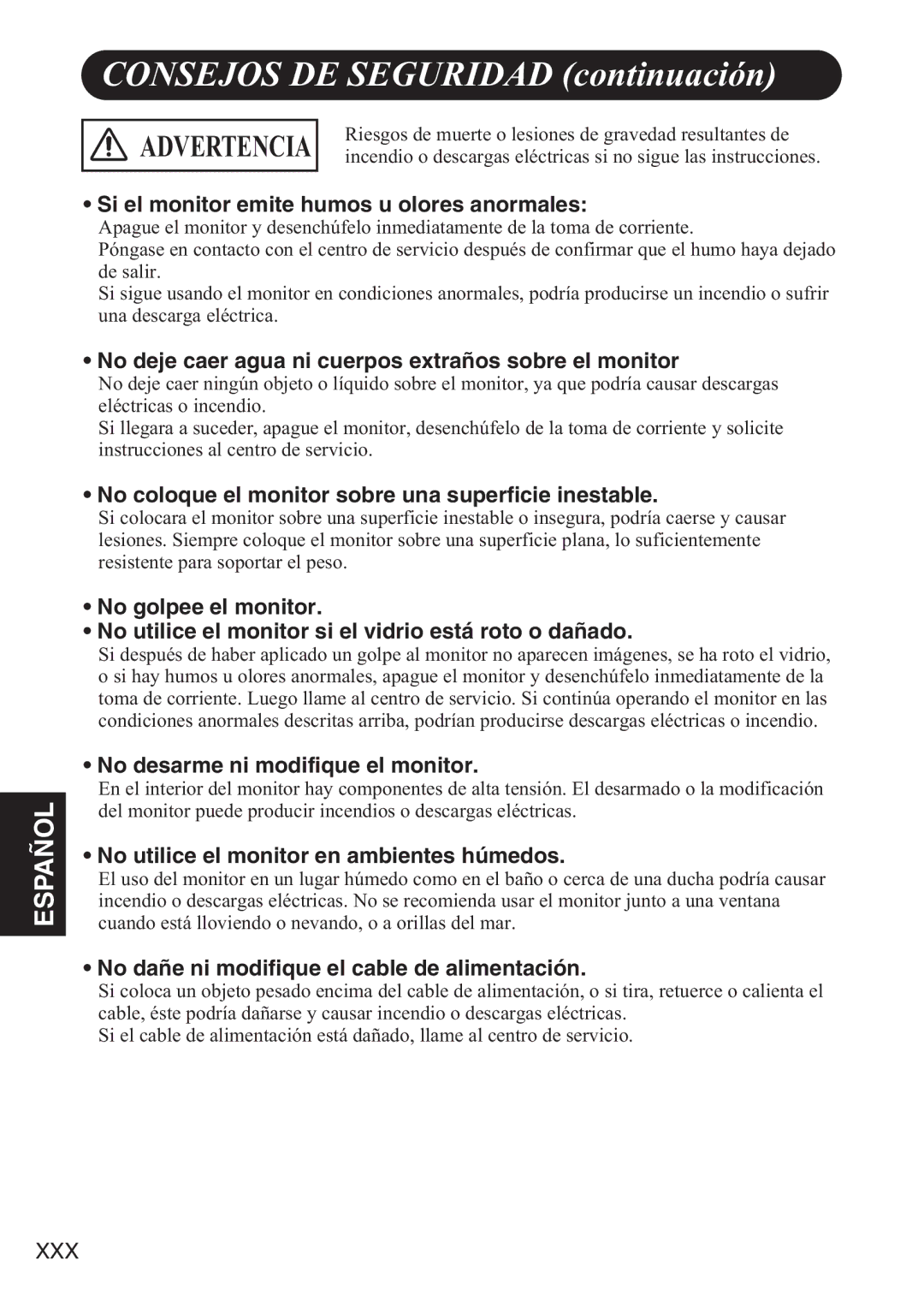 Hitachi 42HDW10 user manual Consejos DE Seguridad continuación 