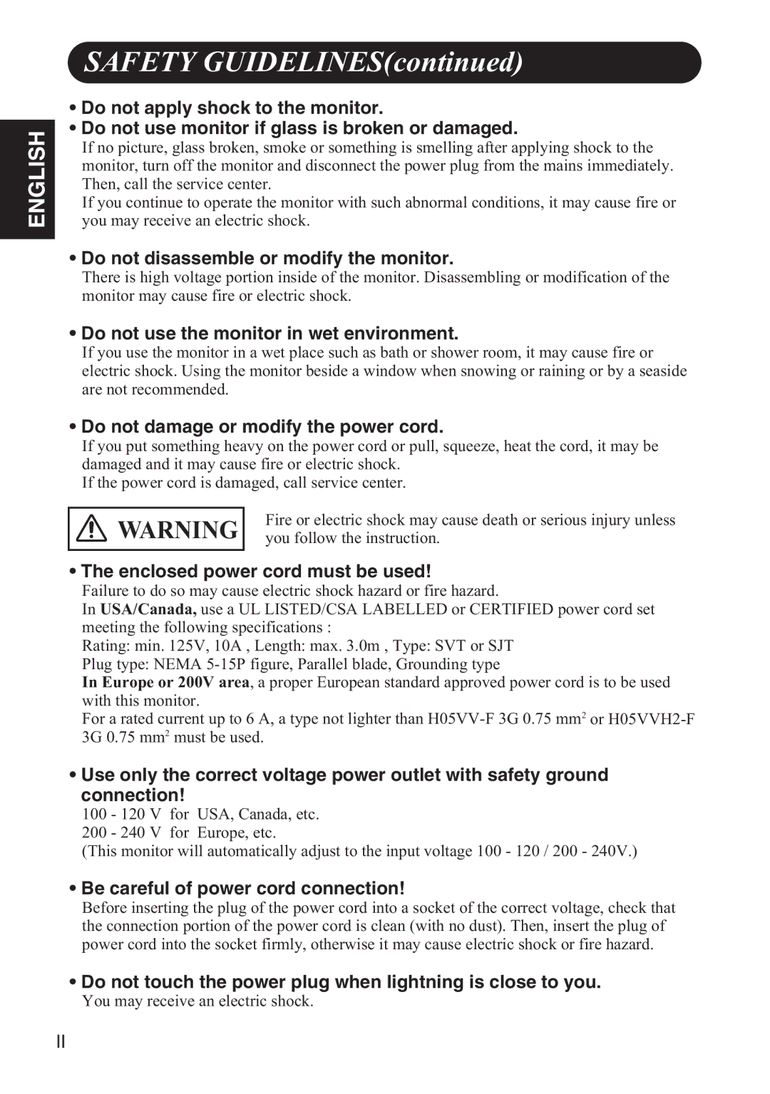 Hitachi 42HDW10 user manual Safety Guidelines 