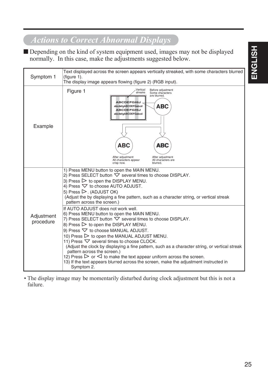 Hitachi 42HDW10 user manual Actions to Correct Abnormal Displays, Example 