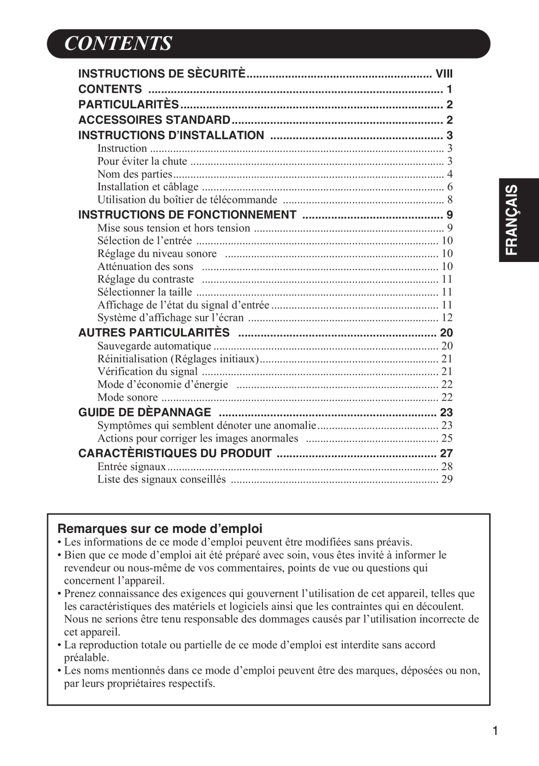 Hitachi 42HDW10 user manual Remarques sur ce mode d’emploi, Instructions DE Fonctionnement 