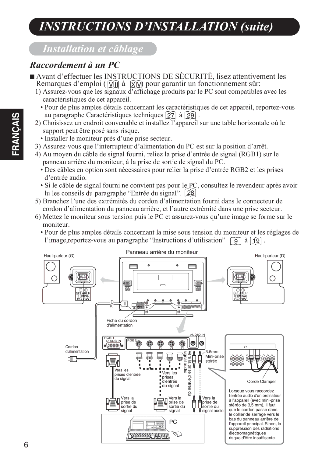 Hitachi 42HDW10 user manual Installation et câblage, Raccordement à un PC 