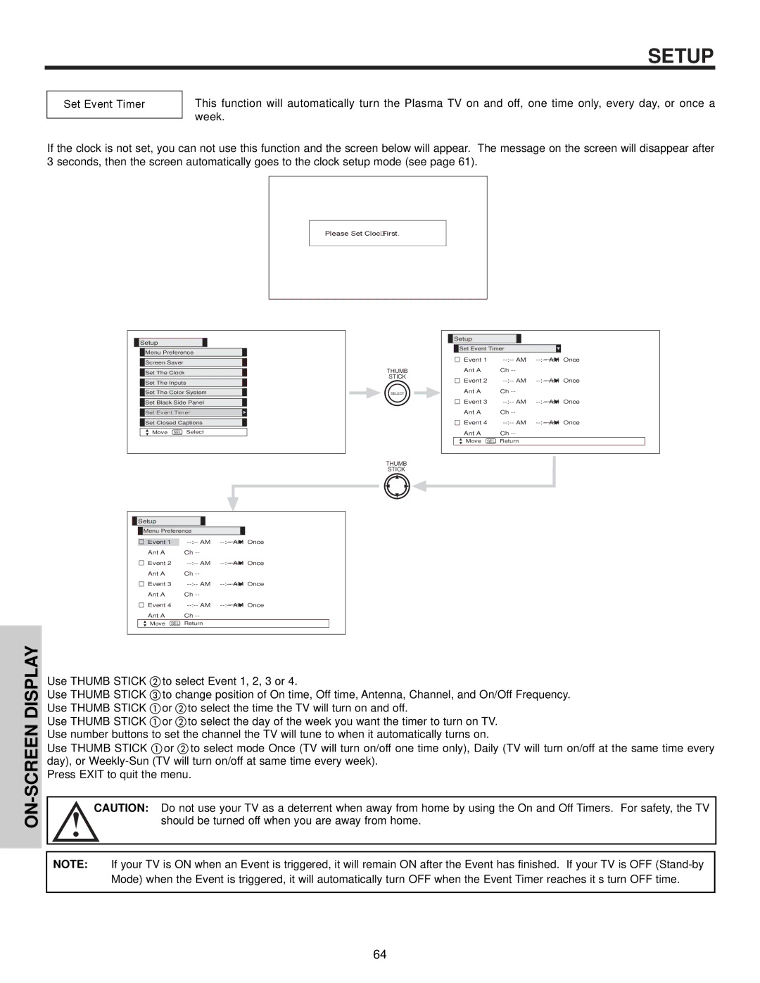 Hitachi 42HDX60 important safety instructions Set Event Timer, Please Set Clock First 