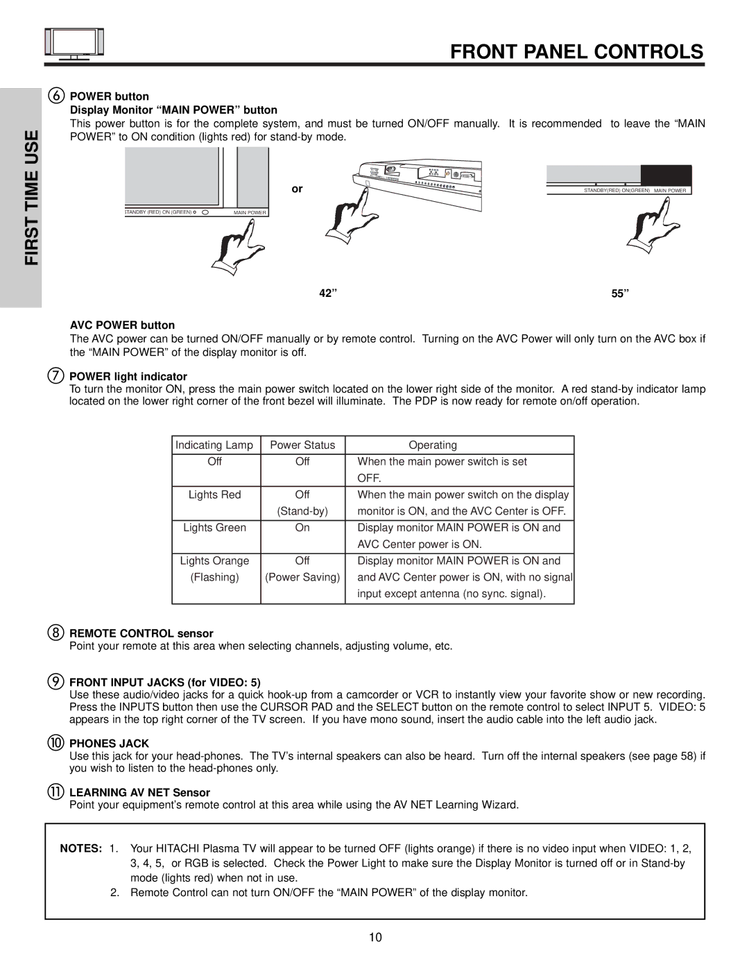 Hitachi 42HDX61 important safety instructions Phones Jack 