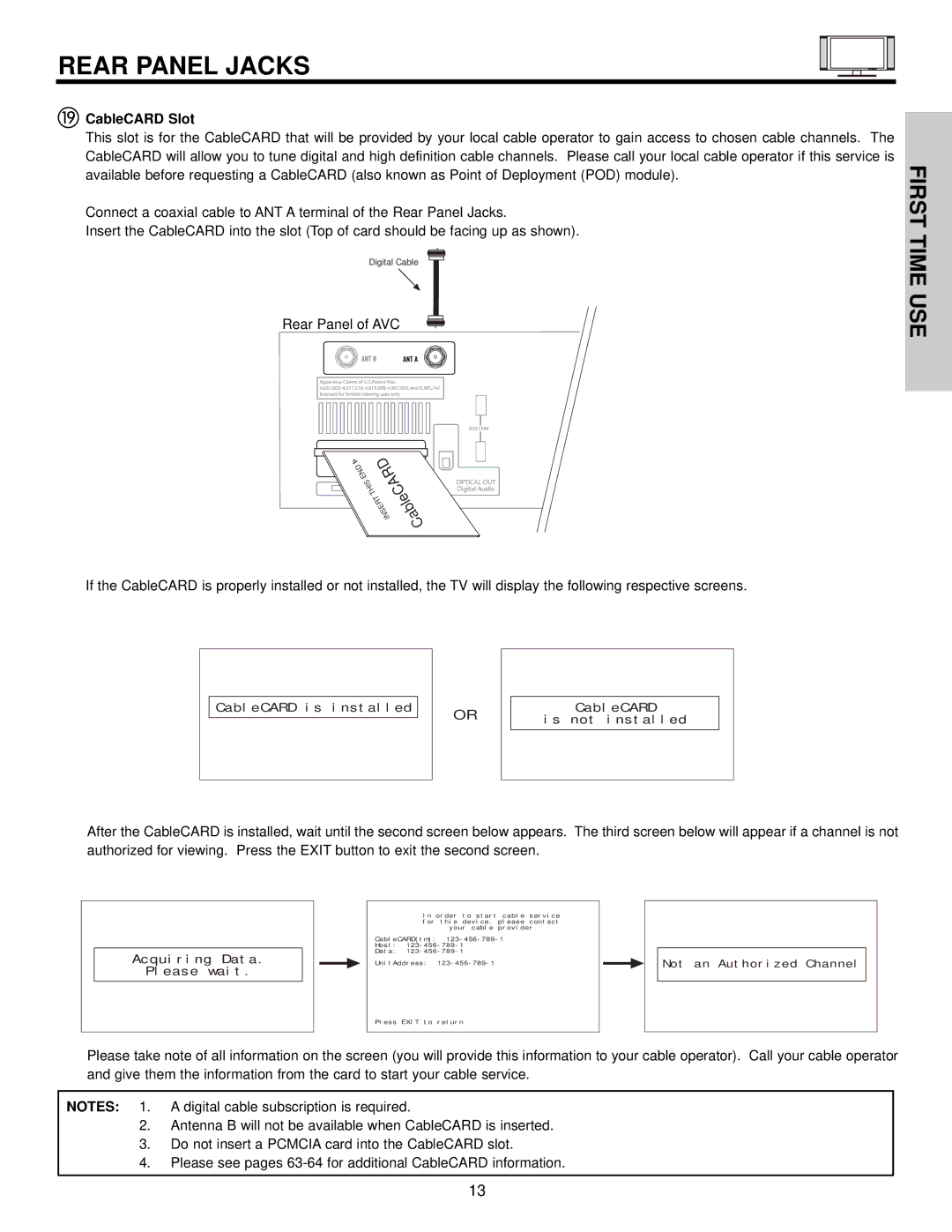 Hitachi 42HDX61 important safety instructions CableCARD Slot, Acquiring Data Please wait 