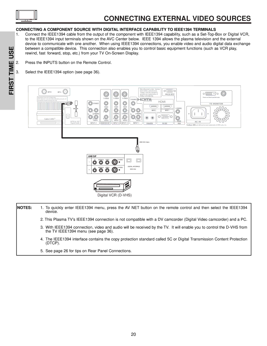 Hitachi 42HDX61 important safety instructions Connecting External Video Sources 