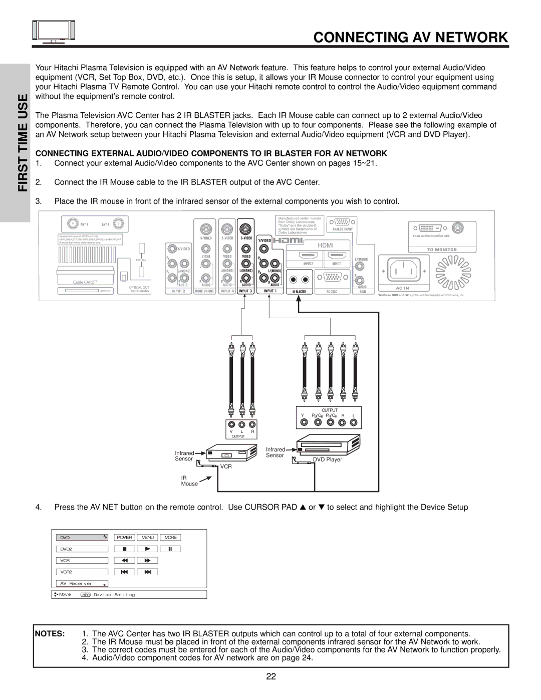 Hitachi 42HDX61 important safety instructions Connecting AV Network 