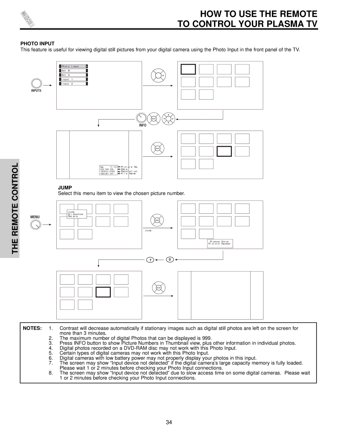 Hitachi 42HDX61 important safety instructions Photo Input, Jump 